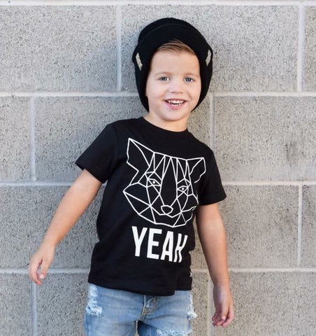 Trendy Geometric Fox Yeah Tee for Kids