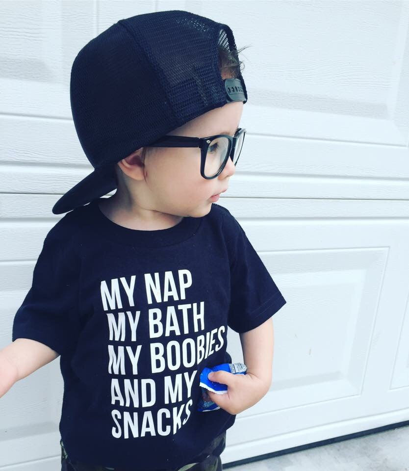 My Nap My Bath My Boobies And My Snacks Breastfed Baby Toddler Tee... |  spillthebeansetc.com