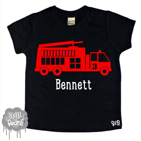 Custom Name Firetruck kids Tee Shirt